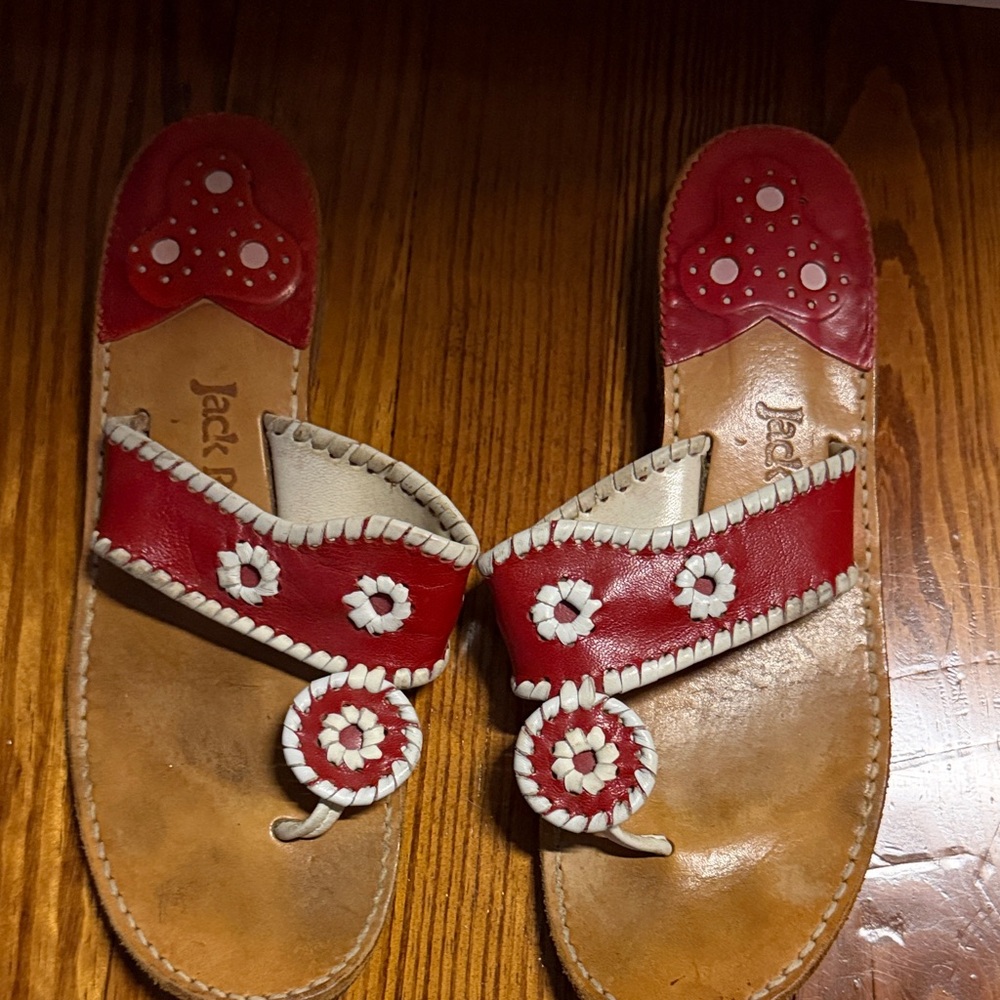 Jack Rogers Red and Tan Sandals with White Details